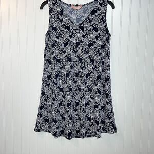 SJS Navy And White Floral Swirl Stretch Sleeveless Tank Dress Size Petite M